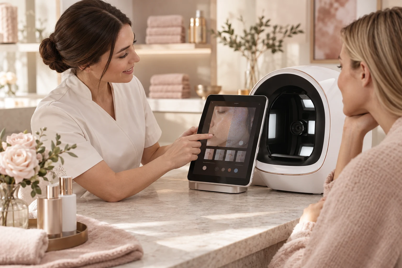 Professional skin analyzer used during a skincare consultation